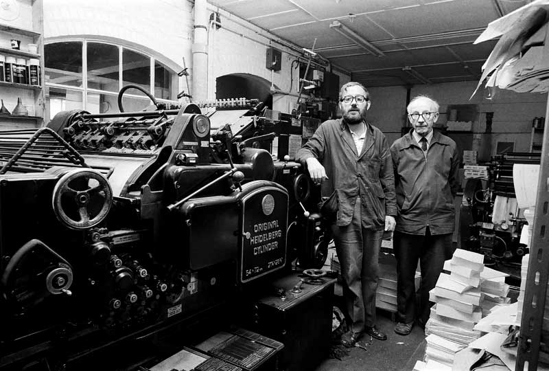 Roger and Leslie James in their Church Street print shop in 1984