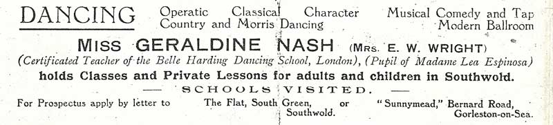 Advertisement for Geraldine Nash School of Dance 1933